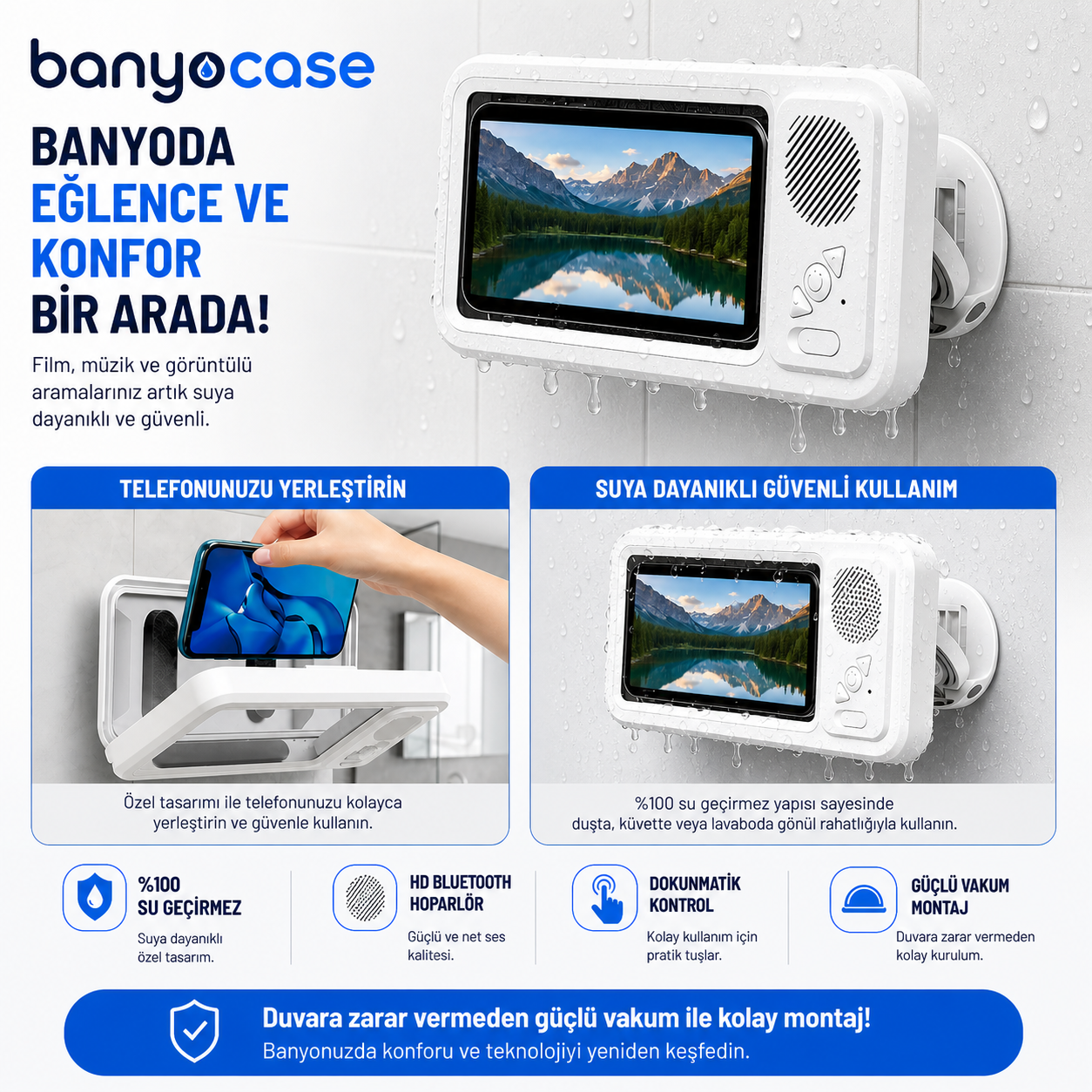 BanyoCase™ Su Geçirmez Akıllı Telefon Tutucu & Bluetooth Hoparlör