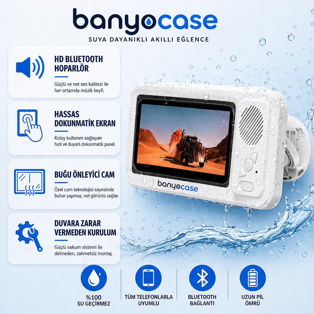 BanyoCase™ Su Geçirmez Akıllı Telefon Tutucu & Bluetooth Hoparlör